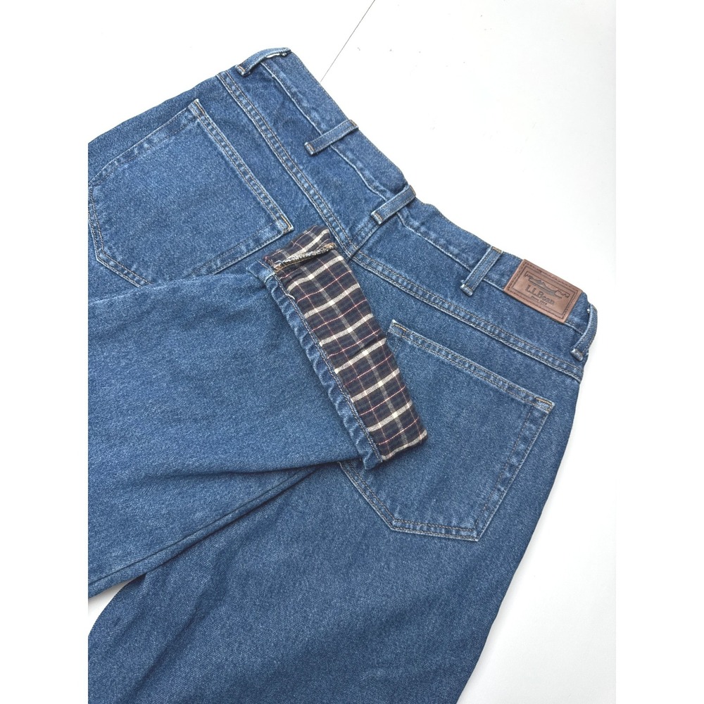 LL Bean Relaxed Fit Flannel Lined Jeans Mens 34x34 Blue Denim Plaid 139426